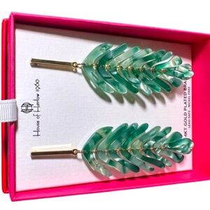 House of Harlow 1960 Teal Leaf Drop Earrings